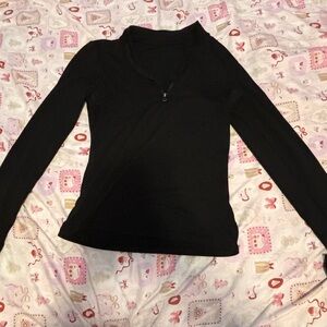 Black Long Sleeve Quarter Zip Women's Top